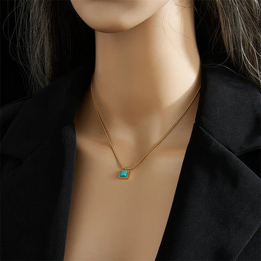 Stainless Steel Green Stone Pendant